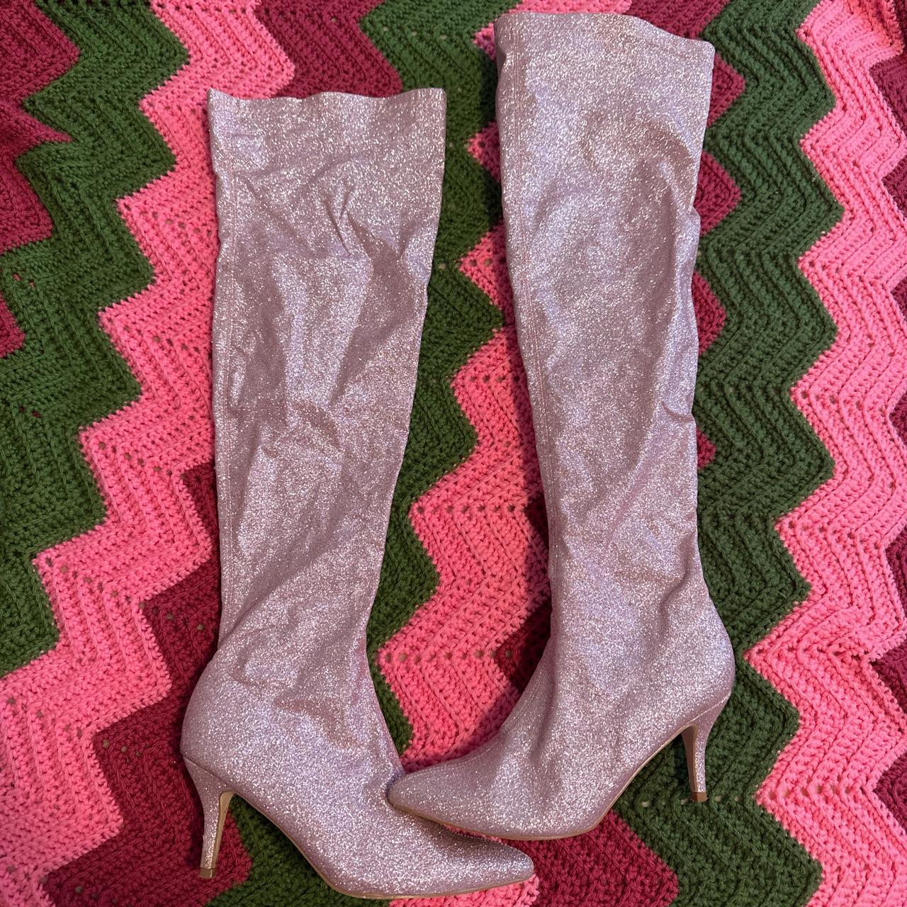 pink sparkly knee high boots *perfect for the eras... Depop