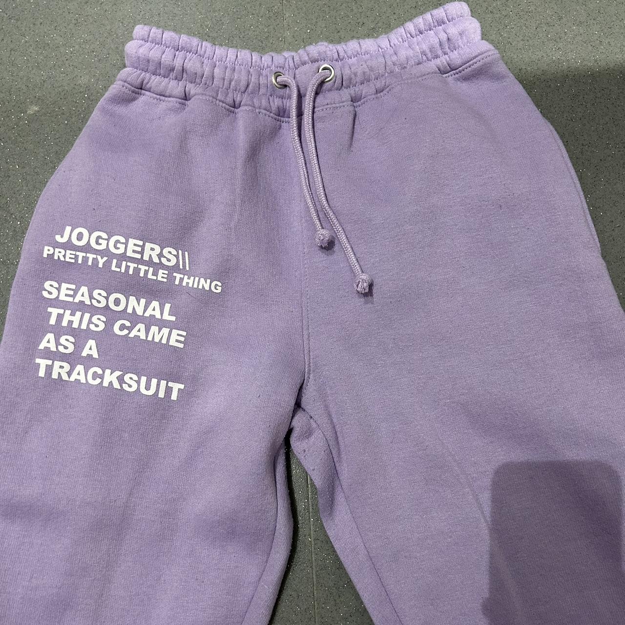 PrettyLittleThing Women's Purple and White Joggers-tracksuits | Depop