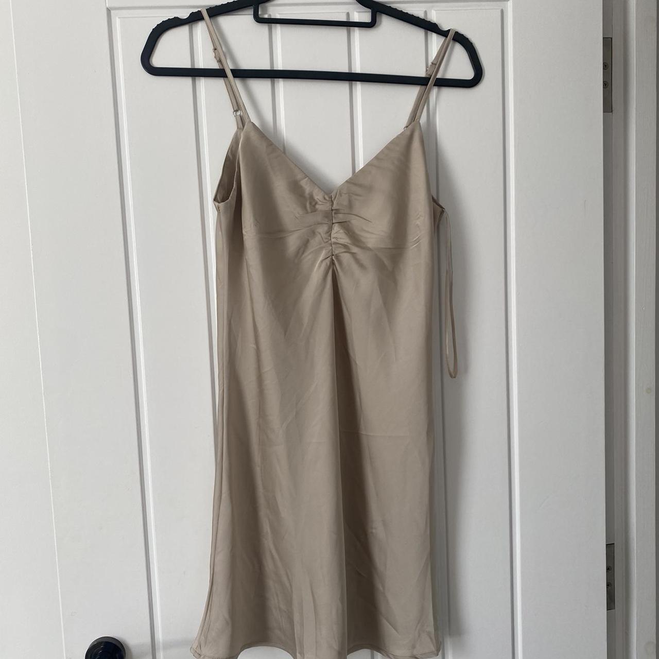 Stradivarius Women's Tan and Gold Dress | Depop