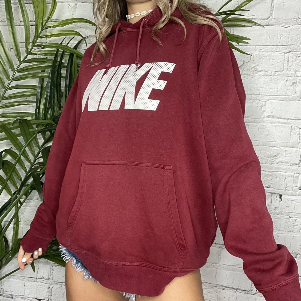 Nike Men's White and Burgundy Hoodie | Depop