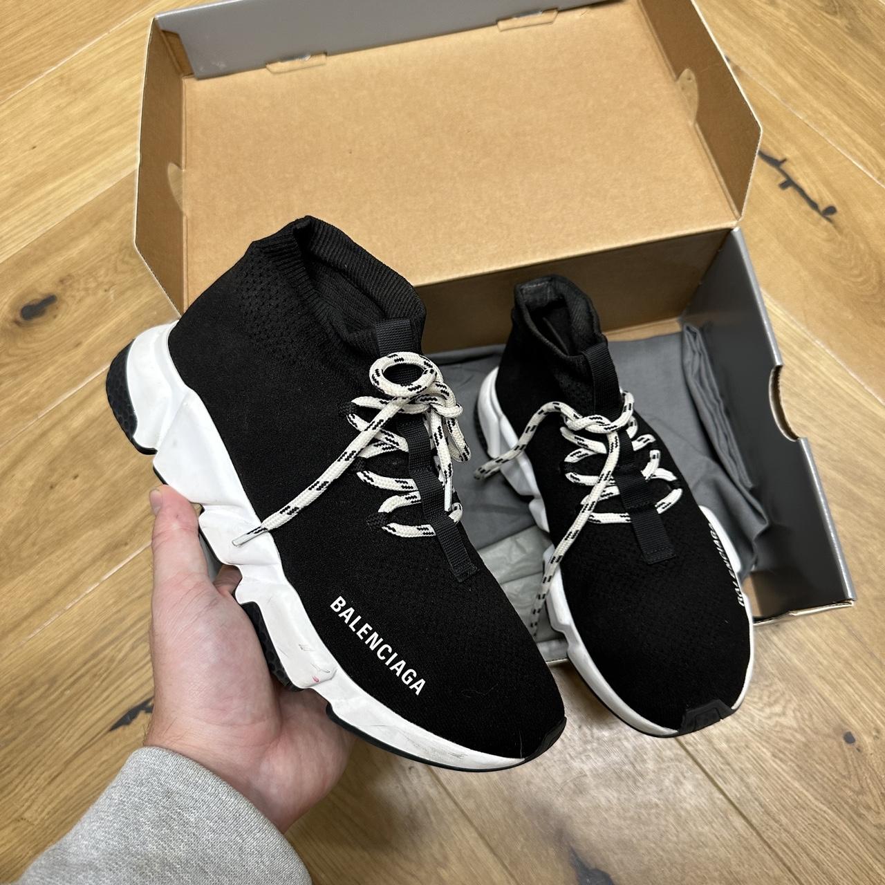 Balenciaga Black White Lace Speed Sock Runner... - Depop