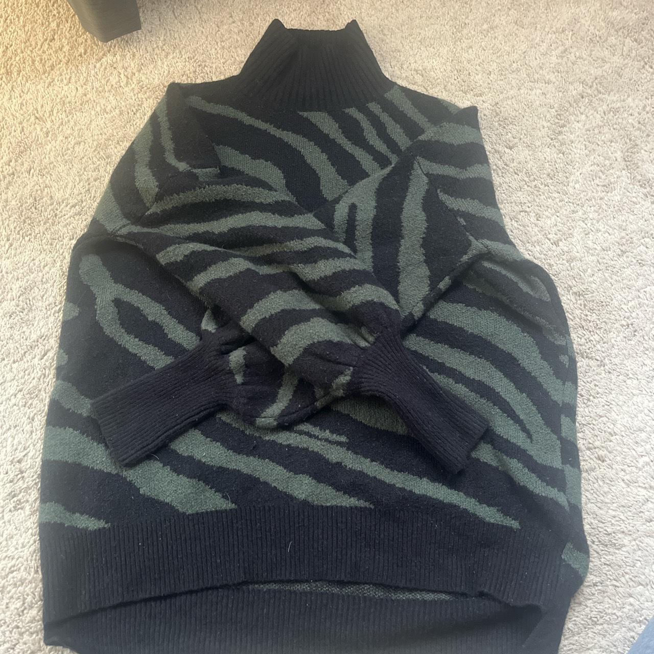 super soft green and black zebra print turtleneck... - Depop