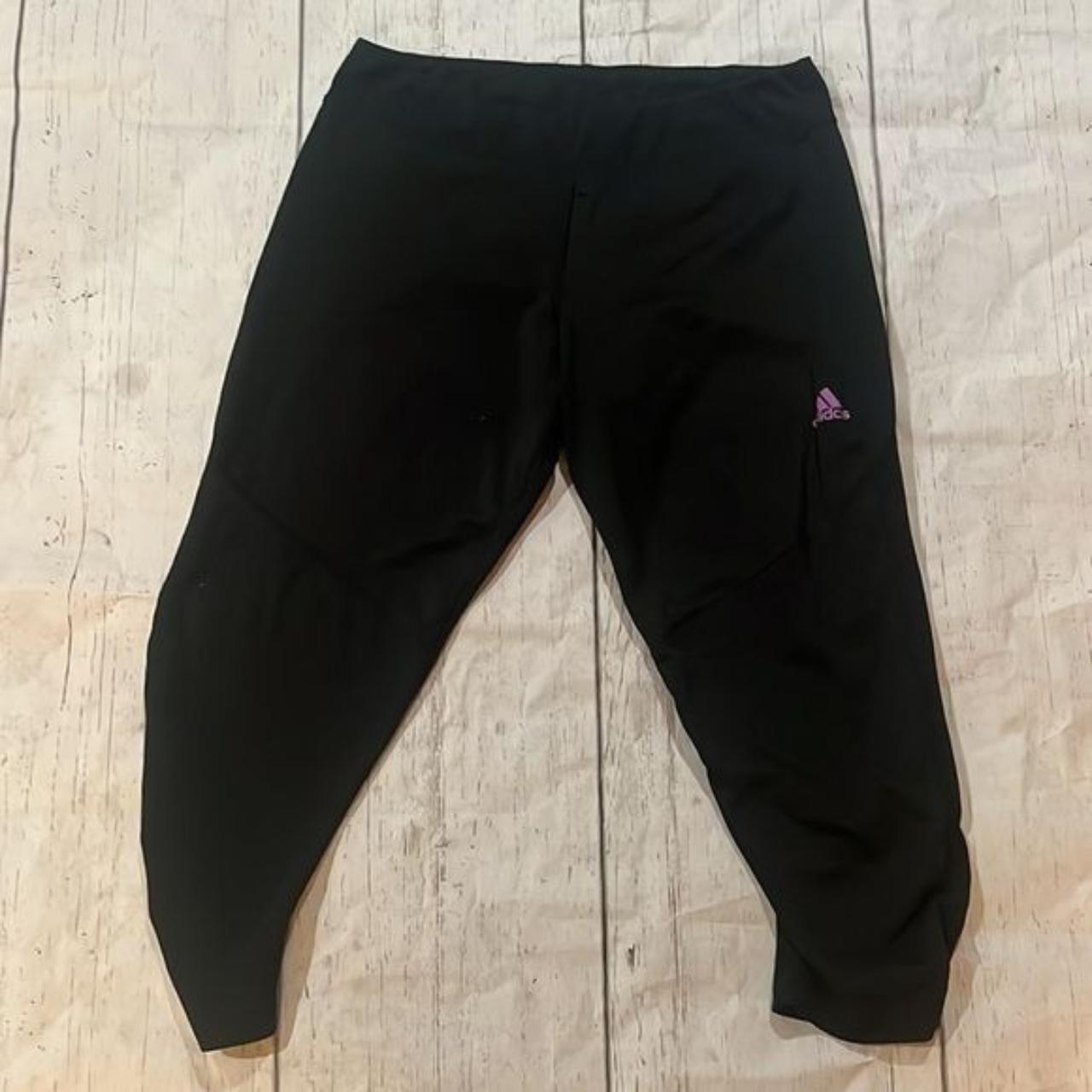 Adidas black cropped leggings with purple logo In... - Depop