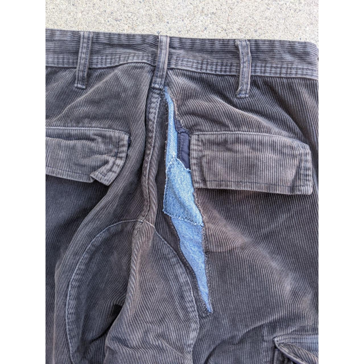Dark Grey Corduroy Repaired Cargo Pants 26.5 x... - Depop