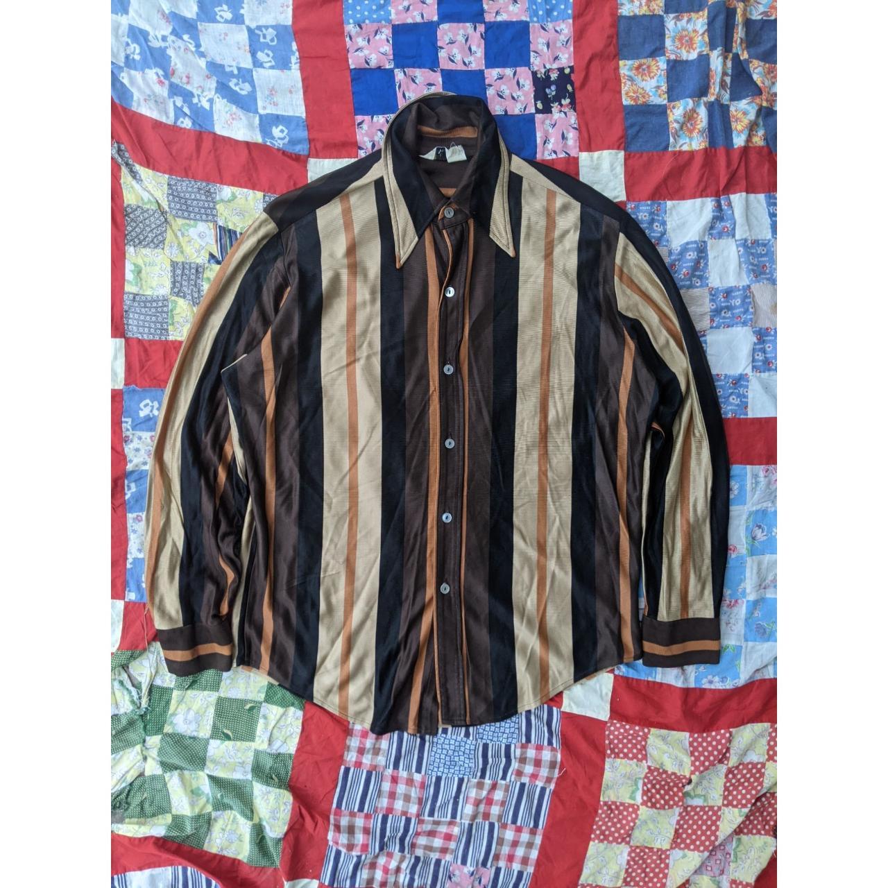 Vintage 70s Penneys Striped Rayon Button Up Western... - Depop