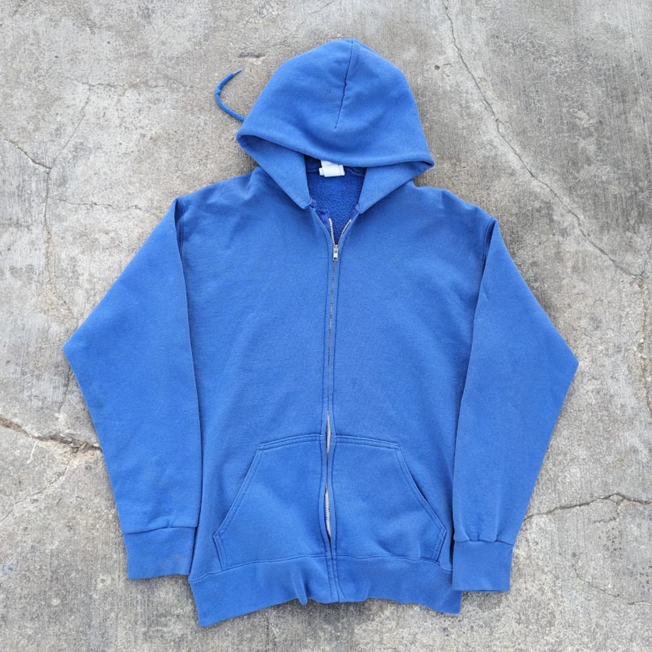 Vintage 90s Blue Blank Zip Up Hoodie Good condition... - Depop