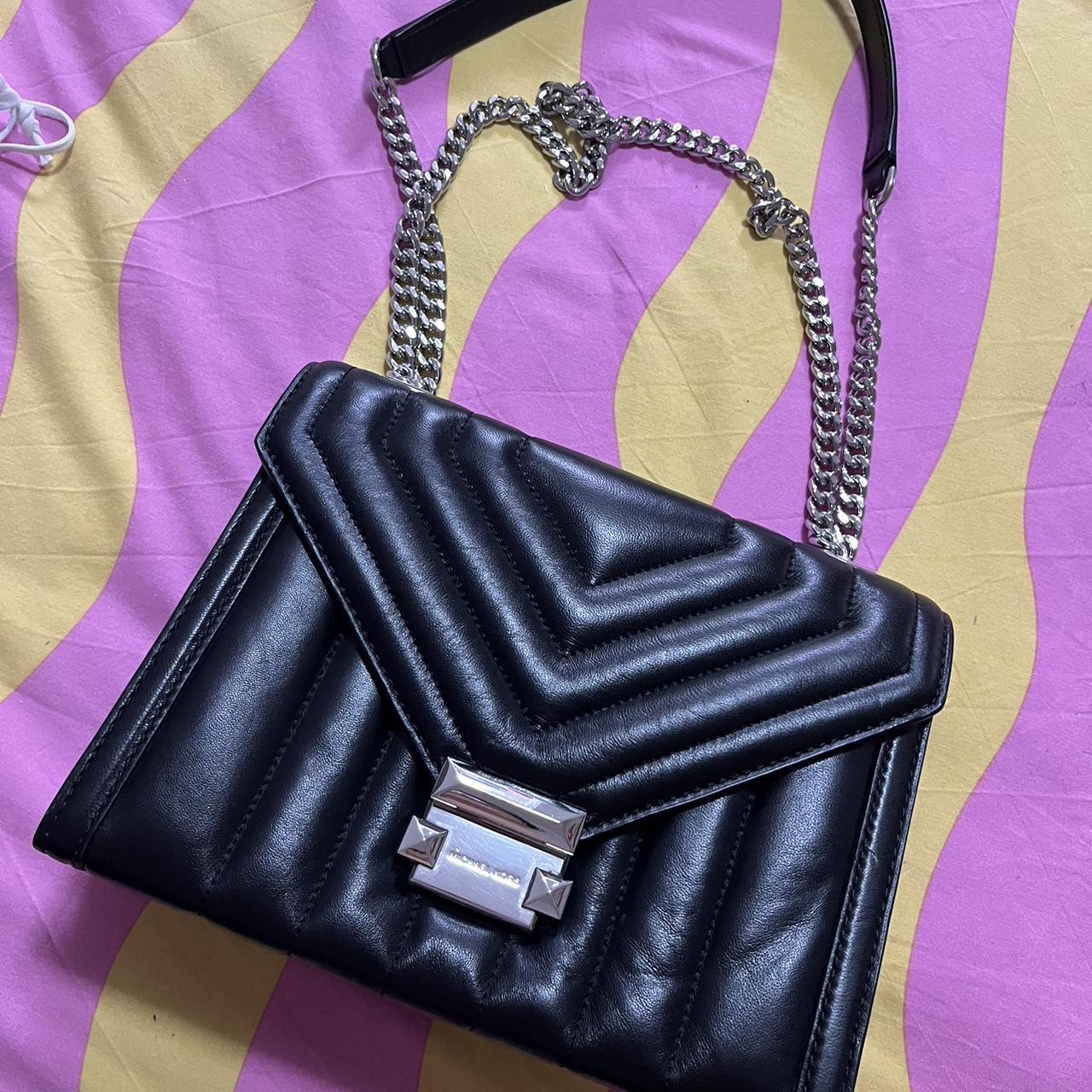 black leather michael kors bag with silver chain. Depop