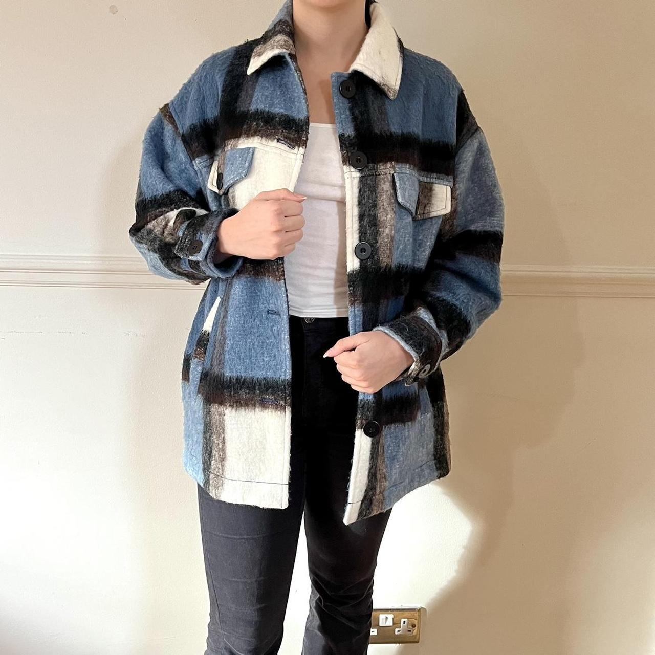 Zara shacket in blue, white and black check