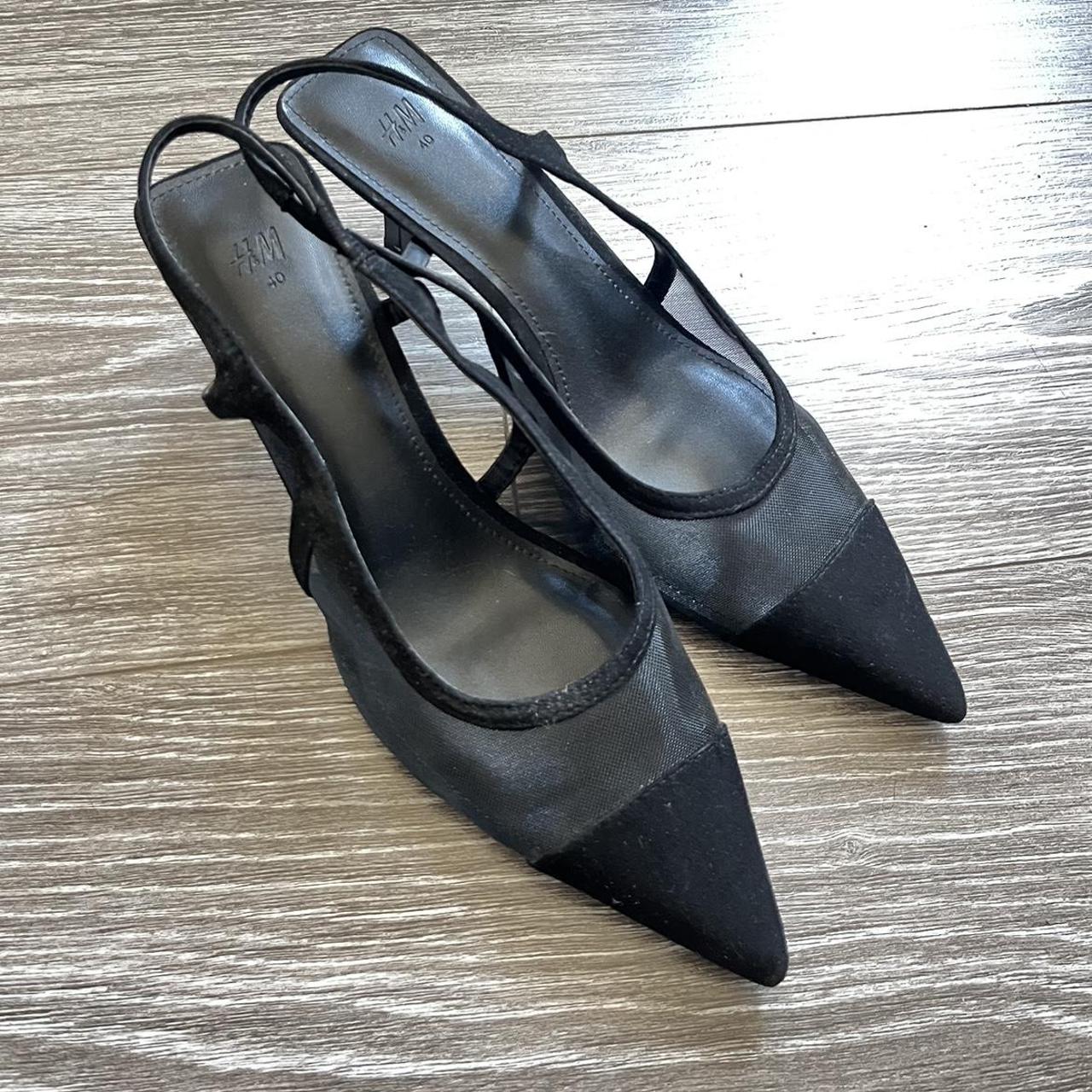 Black pointed toe kitten heel Worn once. Suede and... - Depop