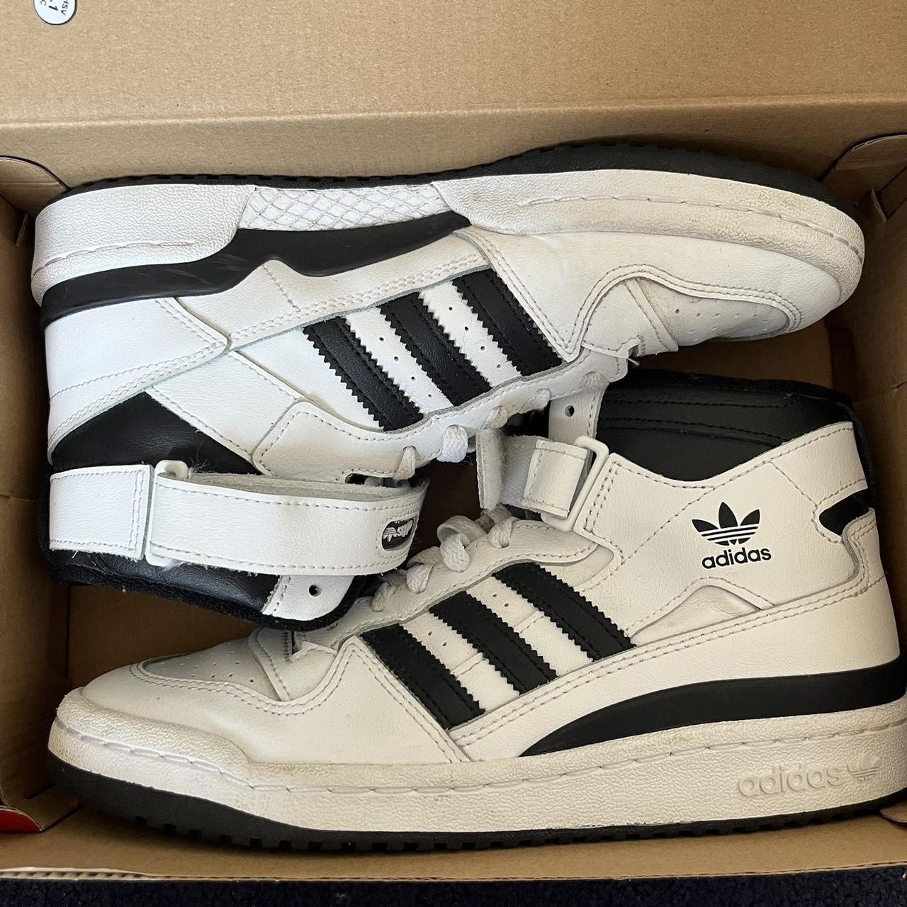 Black and white adidas high top forums. Only worn a... - Depop