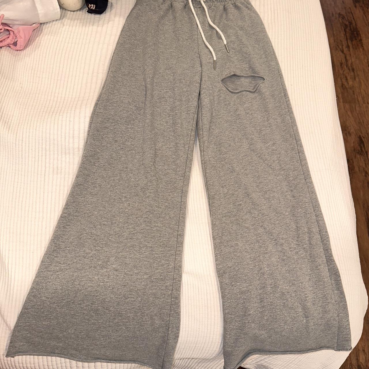 glassons gray xs wide leg sweatpants with rip on... - Depop