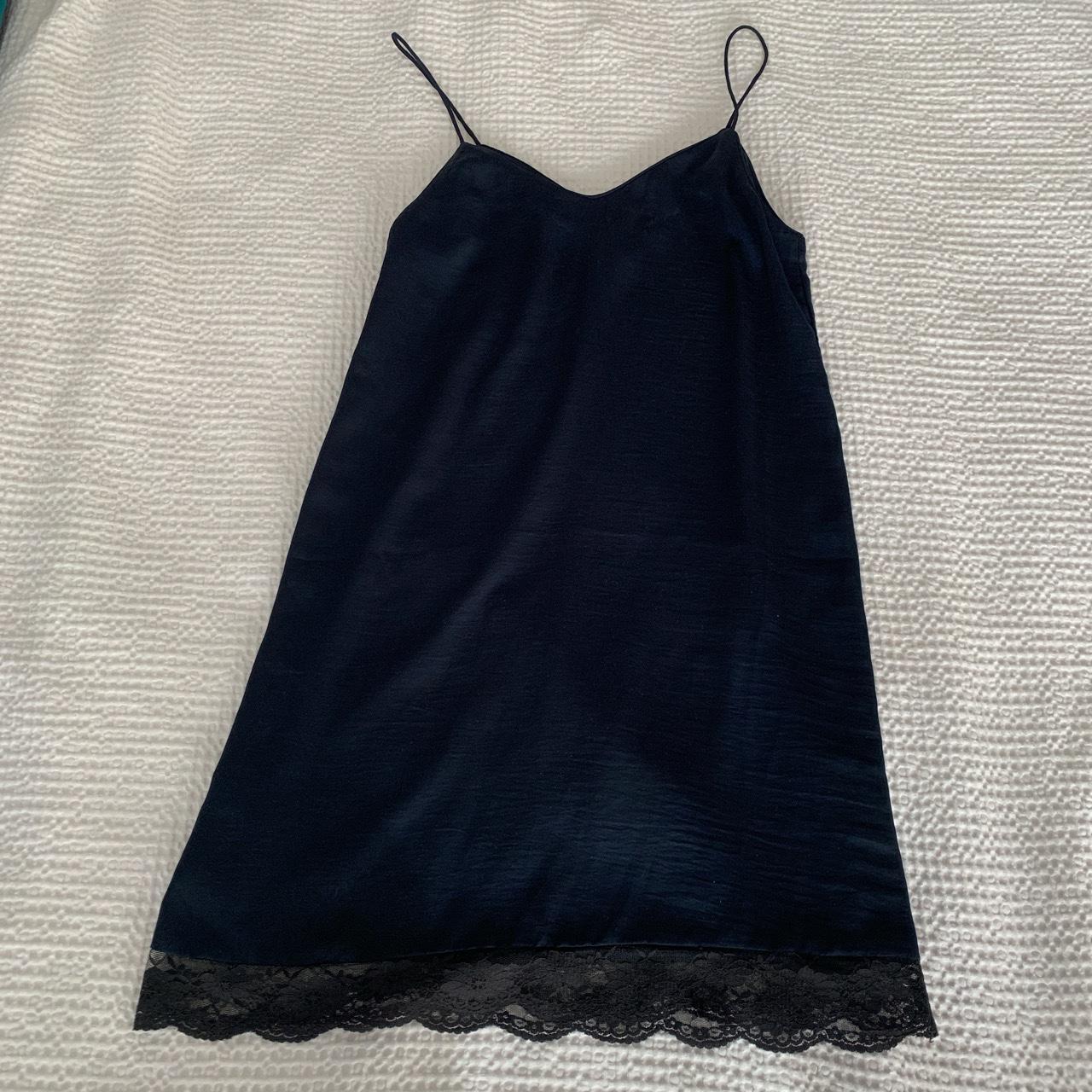 Satin/silk feel Navy Mango slip dress with black... - Depop