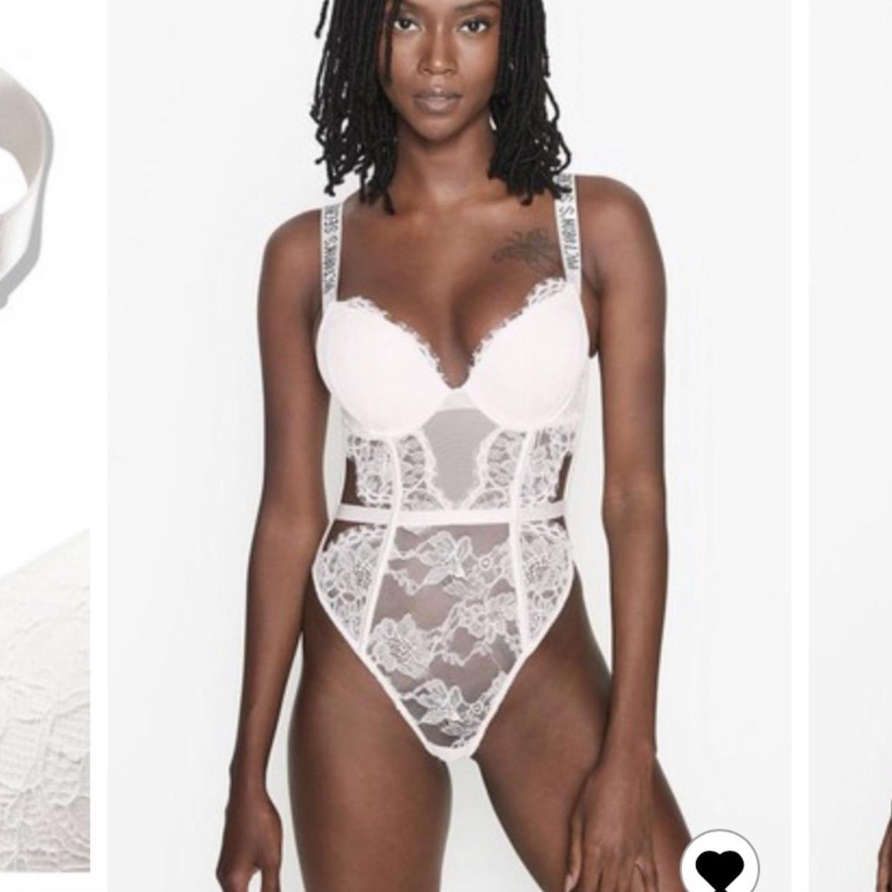 Victoria Secret White Lace Bombshell Bra Bodysuit... Depop
