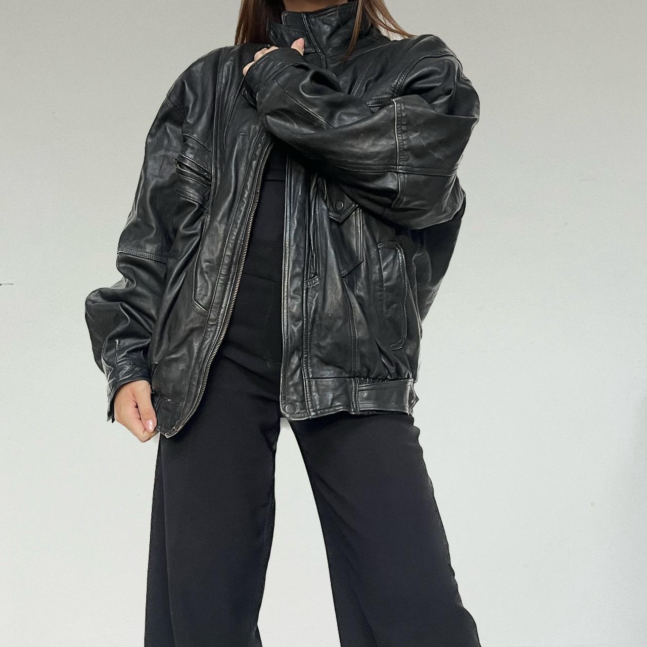 Vintage 90s real Black leather bomber jacket vintage... - Depop