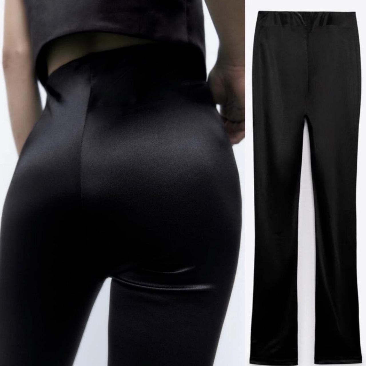 Zara Flared Satin Effect Leggings. New with - Depop