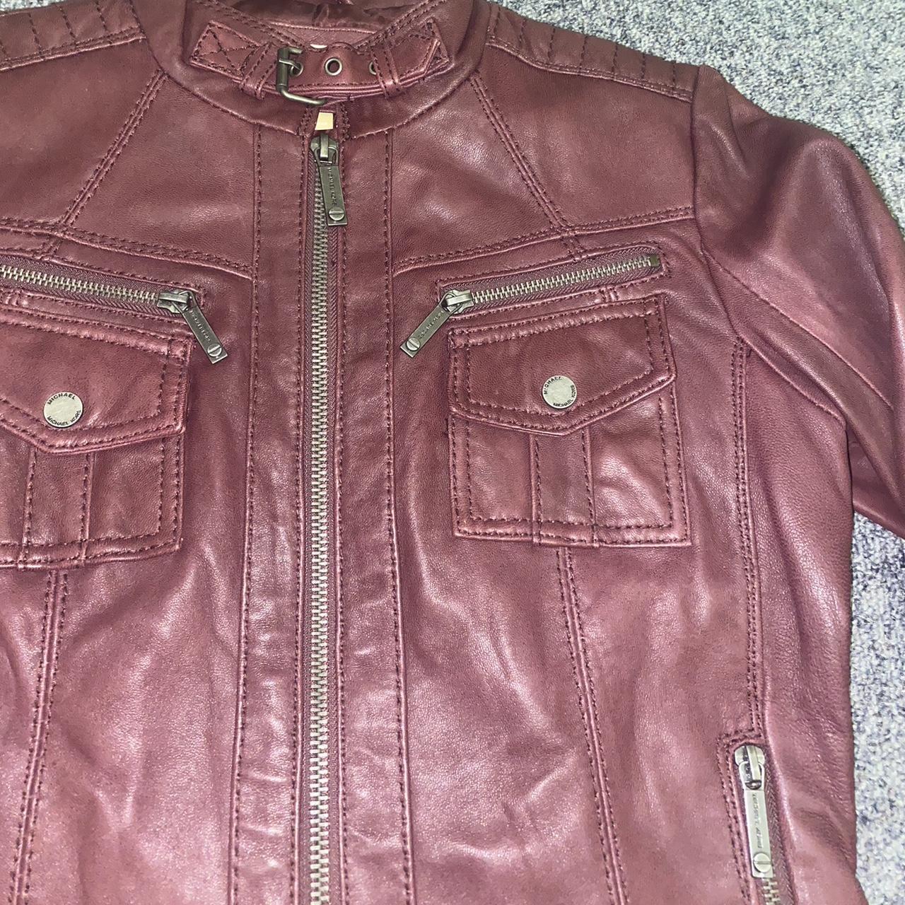 Michael kors burgundy on sale leather jacket