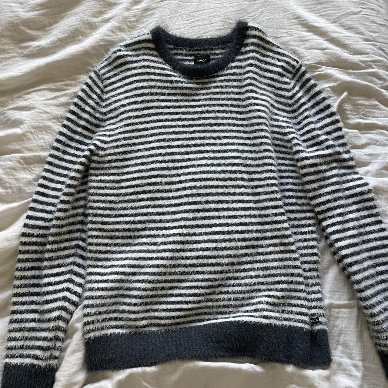 RVCA really soft and fuzzy striped sweater. Size L... - Depop