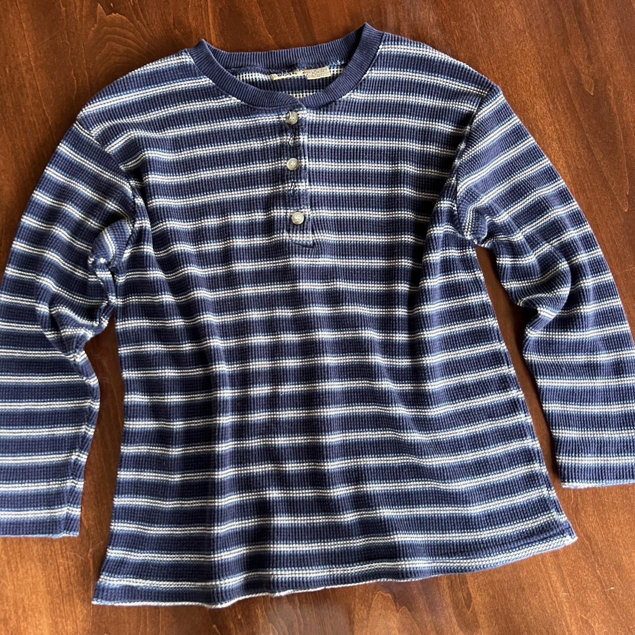 Vintage striped henley long sleeve in navy & white... - Depop