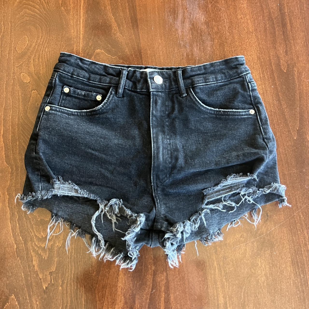 High waisted Zara black wash denim shorts with - Depop