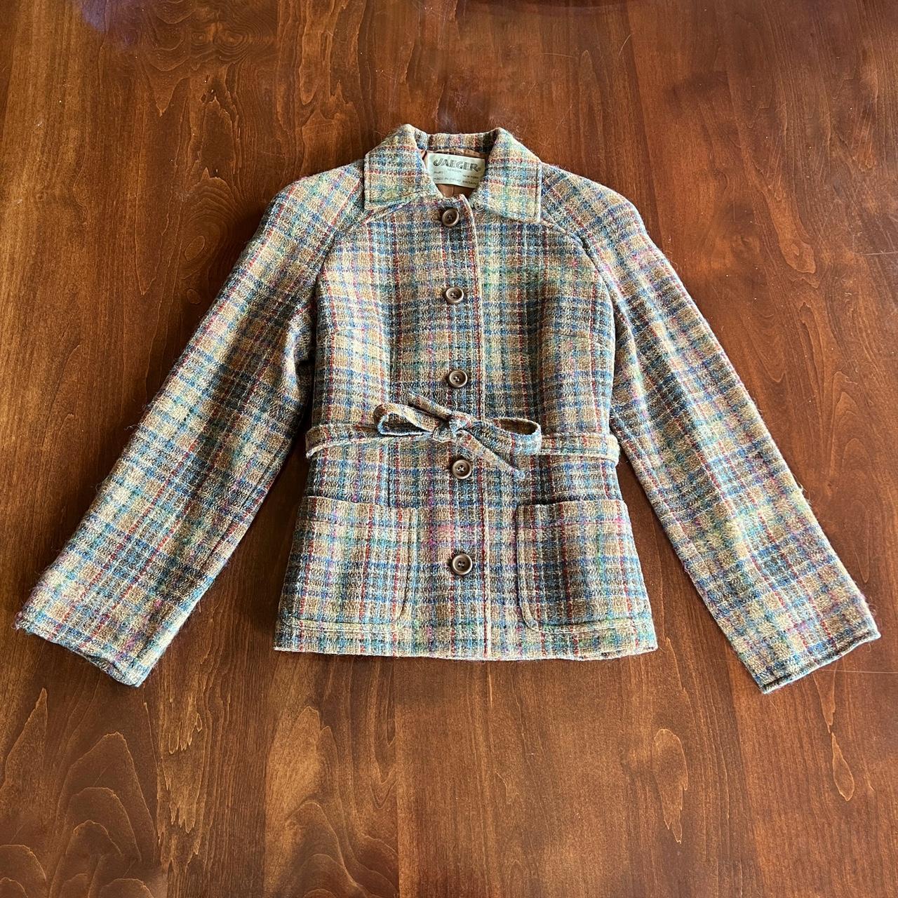 Vintage Jaeger London Twee Coat in Multicolor Plaid.... - Depop