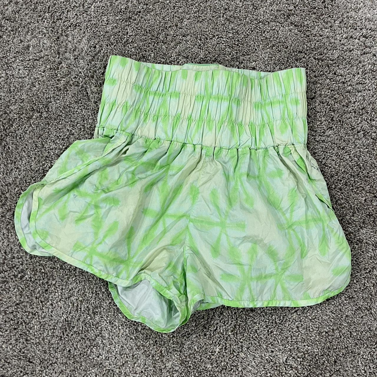 Free People Women's Green and White Shorts Depop