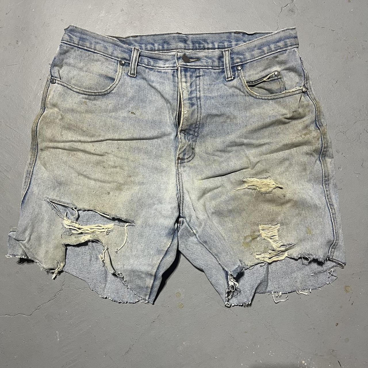 Vintage Harley Biker jeans cut into shorts. Waist