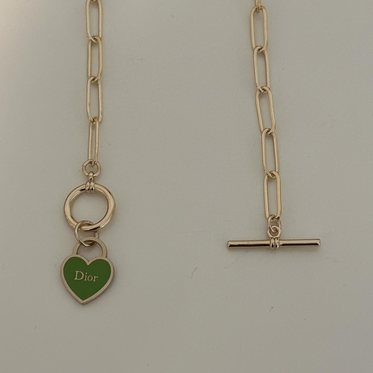 Green Vintage Dior Heart Pendant Repurposed Necklace... Depop