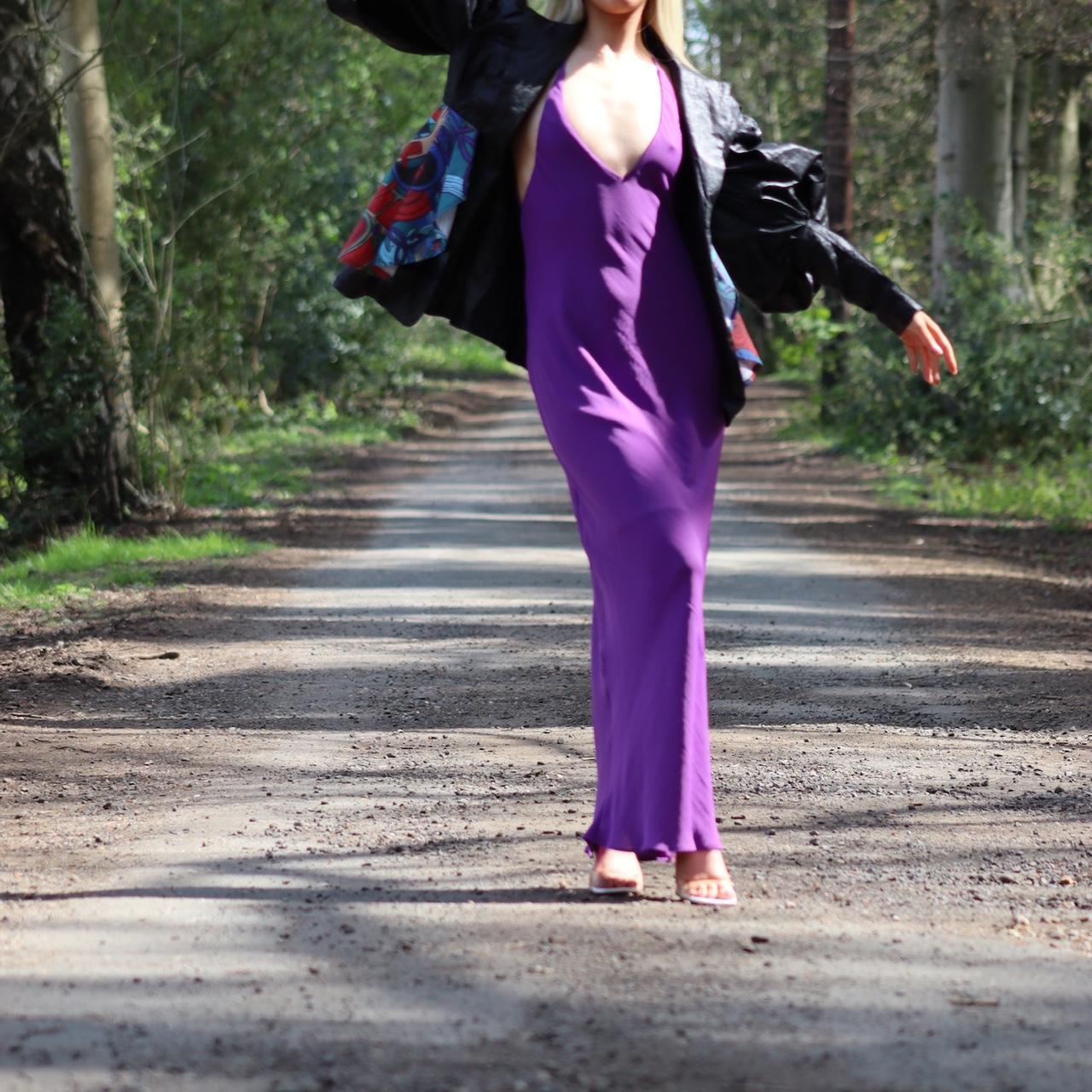 River island purple maxi slip dress with plunge neck... Depop