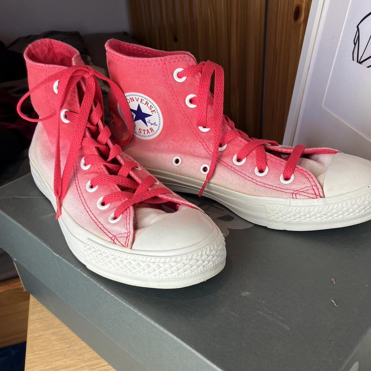 Converse Pink and White Fade Chuck Taylor His Size... - Depop