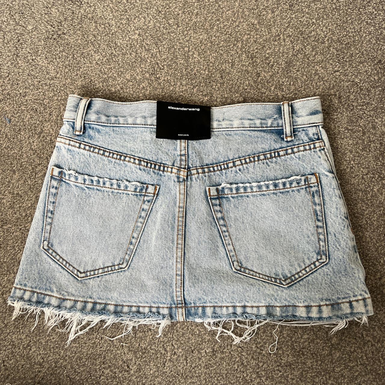 alexander wang light wash denim mini skirt worn | Depop