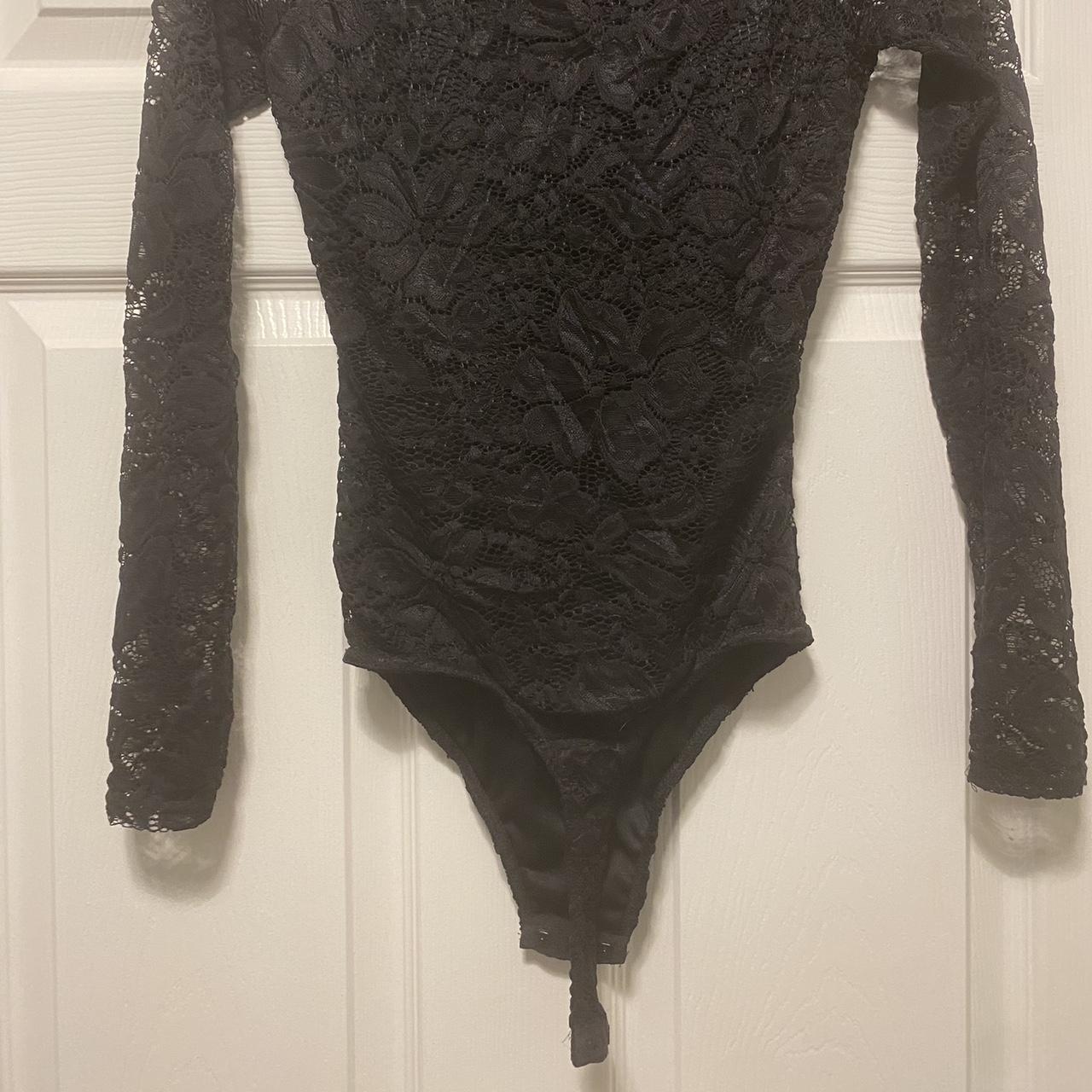 PrettyLittleThing black lace thong bodysuit size