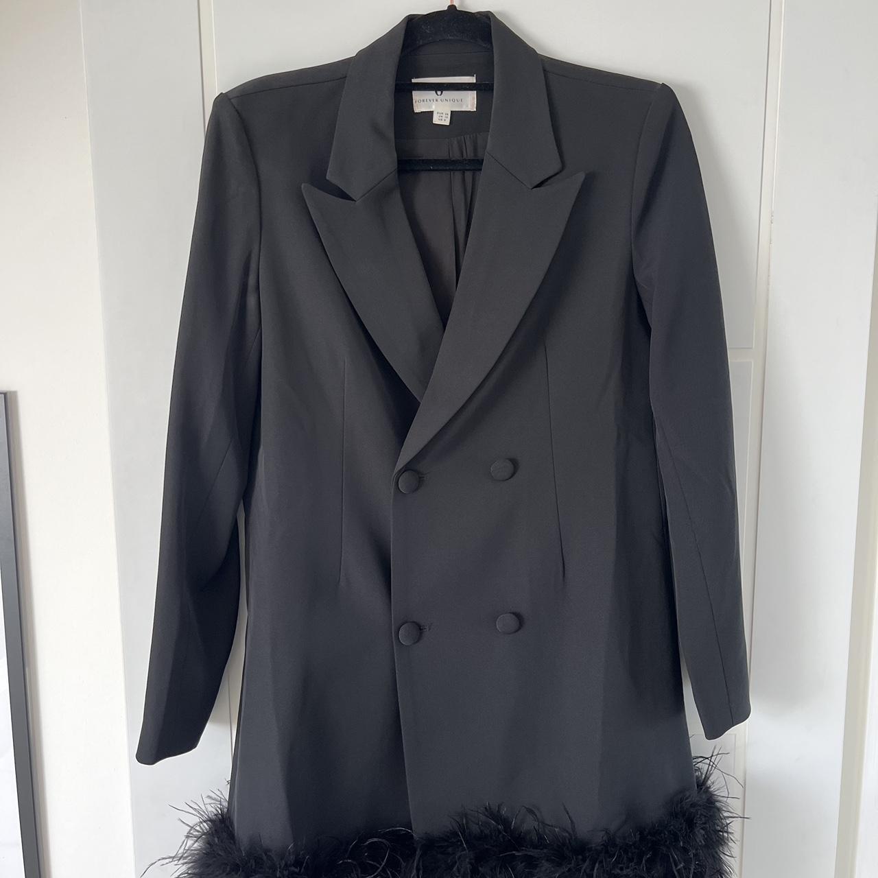 Forever unique black blazer dress with feather trim Depop