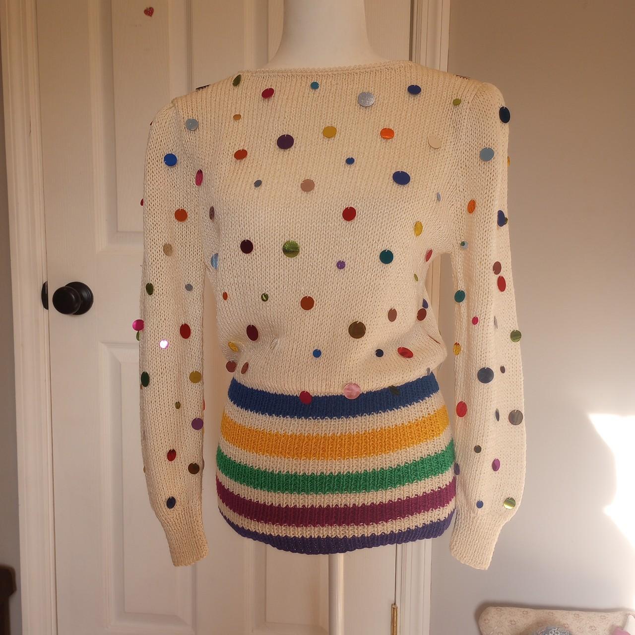 Crazy vintage 80's rainbow and sequin sweater by... - Depop