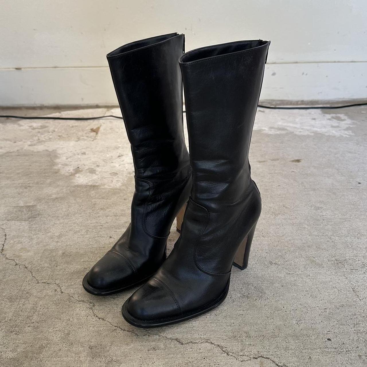 black leather mid calf boot heels *all real... - Depop