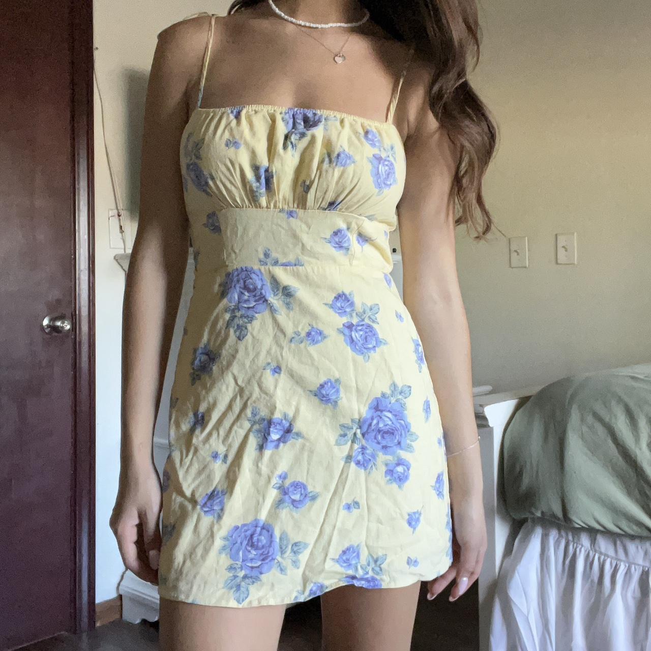 pale yellow and blue floral mini summer dress