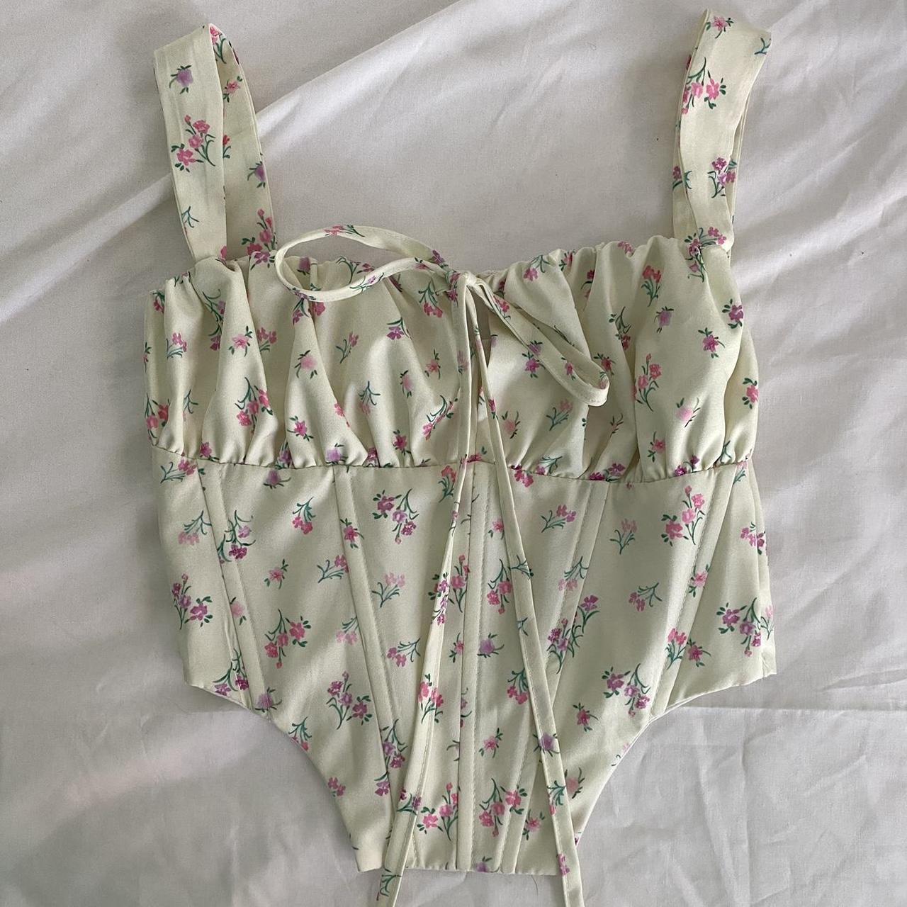 the prettiest yellow floral corset top with a tie... Depop