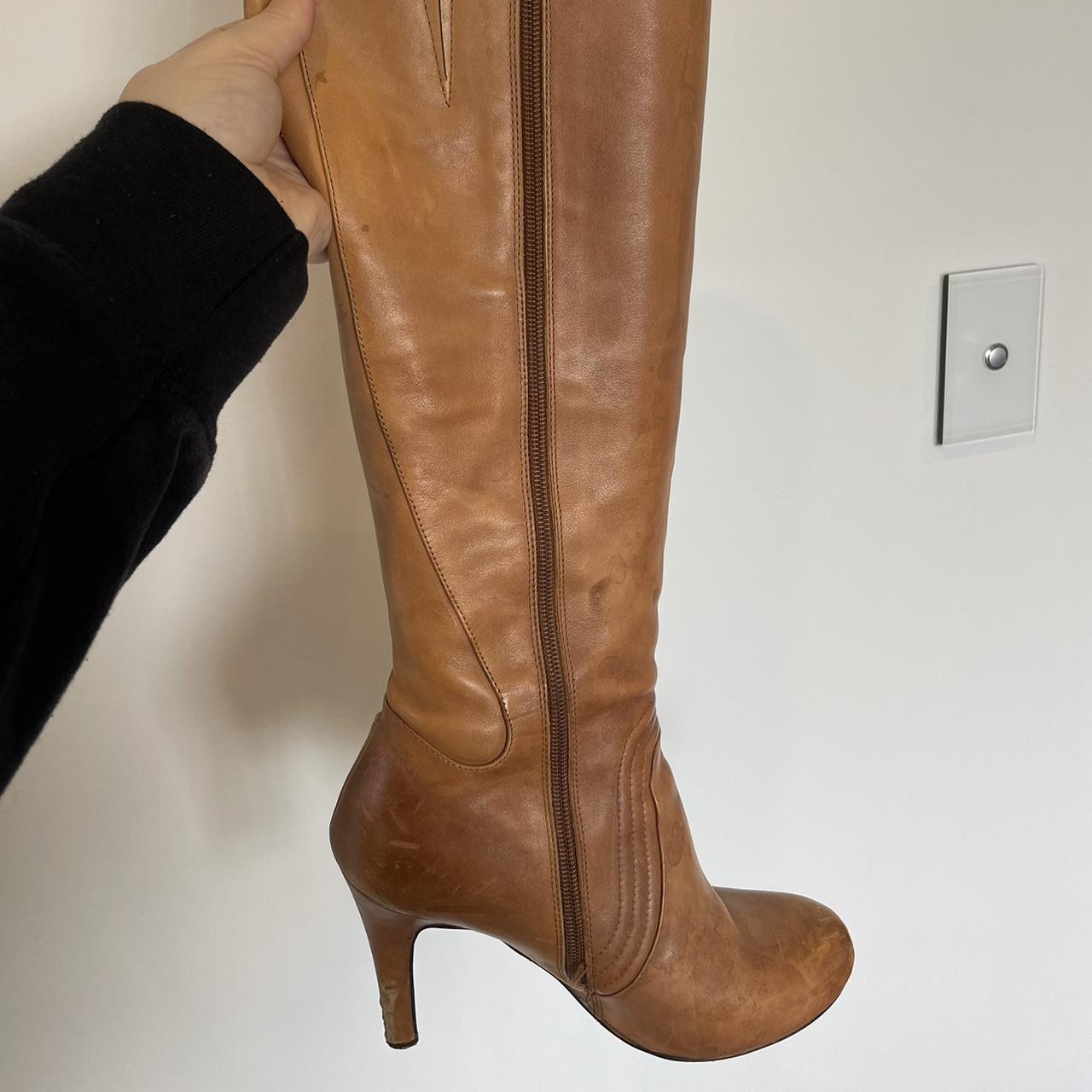 Jo Mercer Tan Leather Healed Knee High Boots AU 7.5... - Depop