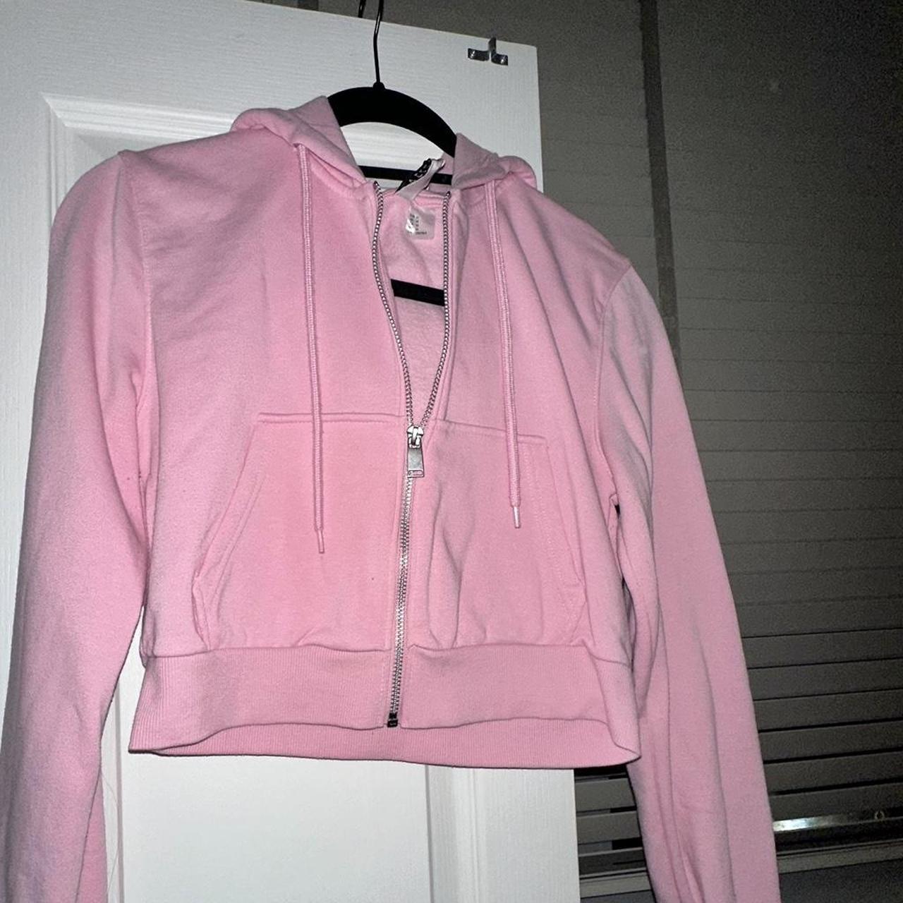 H&M pink cropped hoodie #h&m #croppedhoodie... - Depop