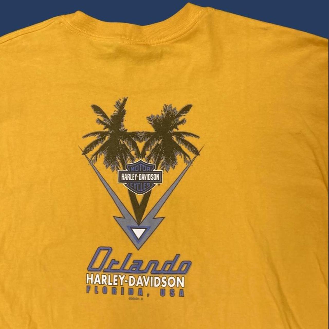 Harley Davidson Men's Yellow and Blue Tshirt Depop