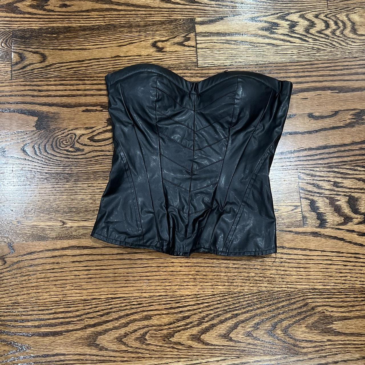 Charlotte Russe Pleather Corset Top Slight Rip By... - Depop