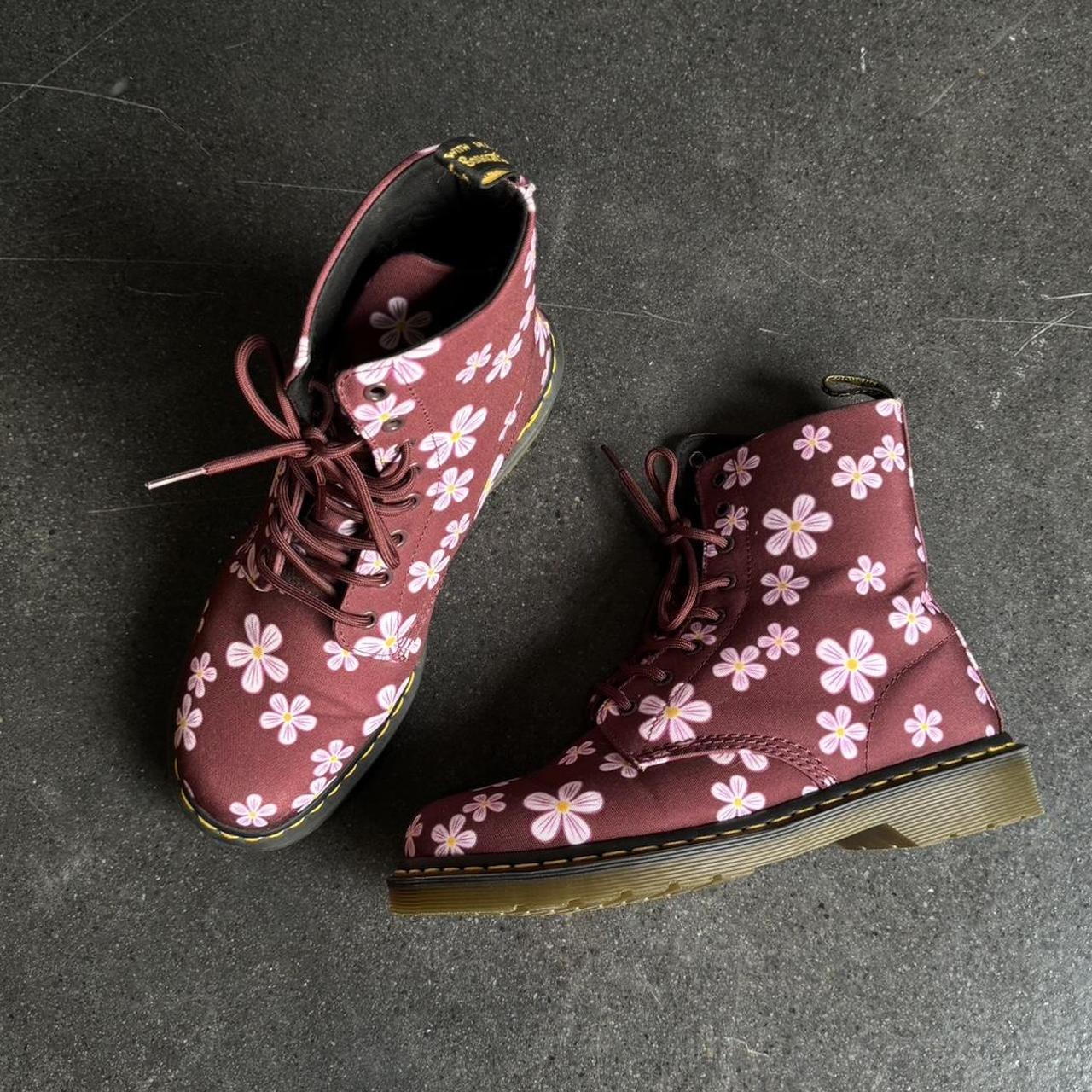 Dr. Martens Floral Boots Page Meadow Cherry Red Core. Depop