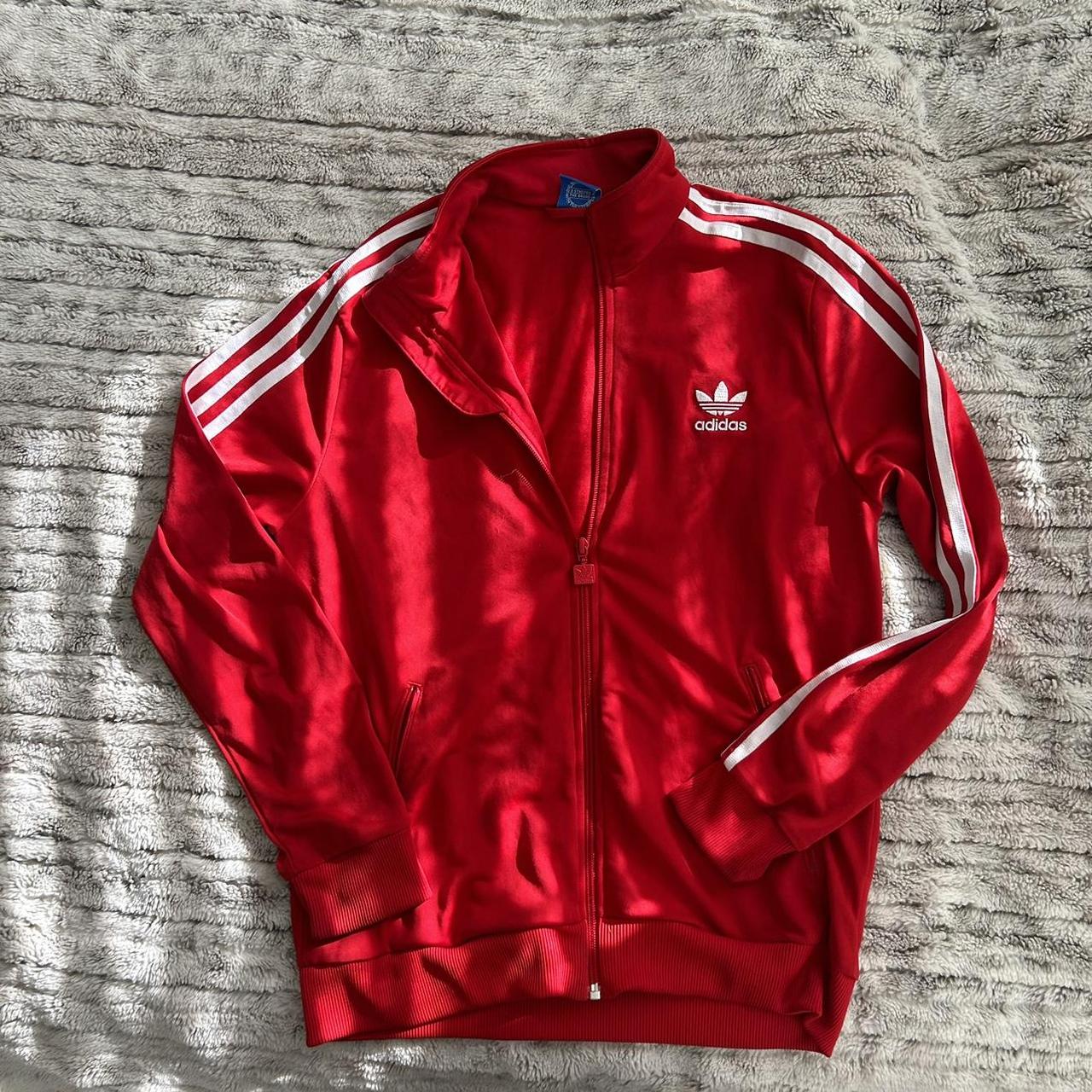Adidas Men's Red and White Jacket | Depop
