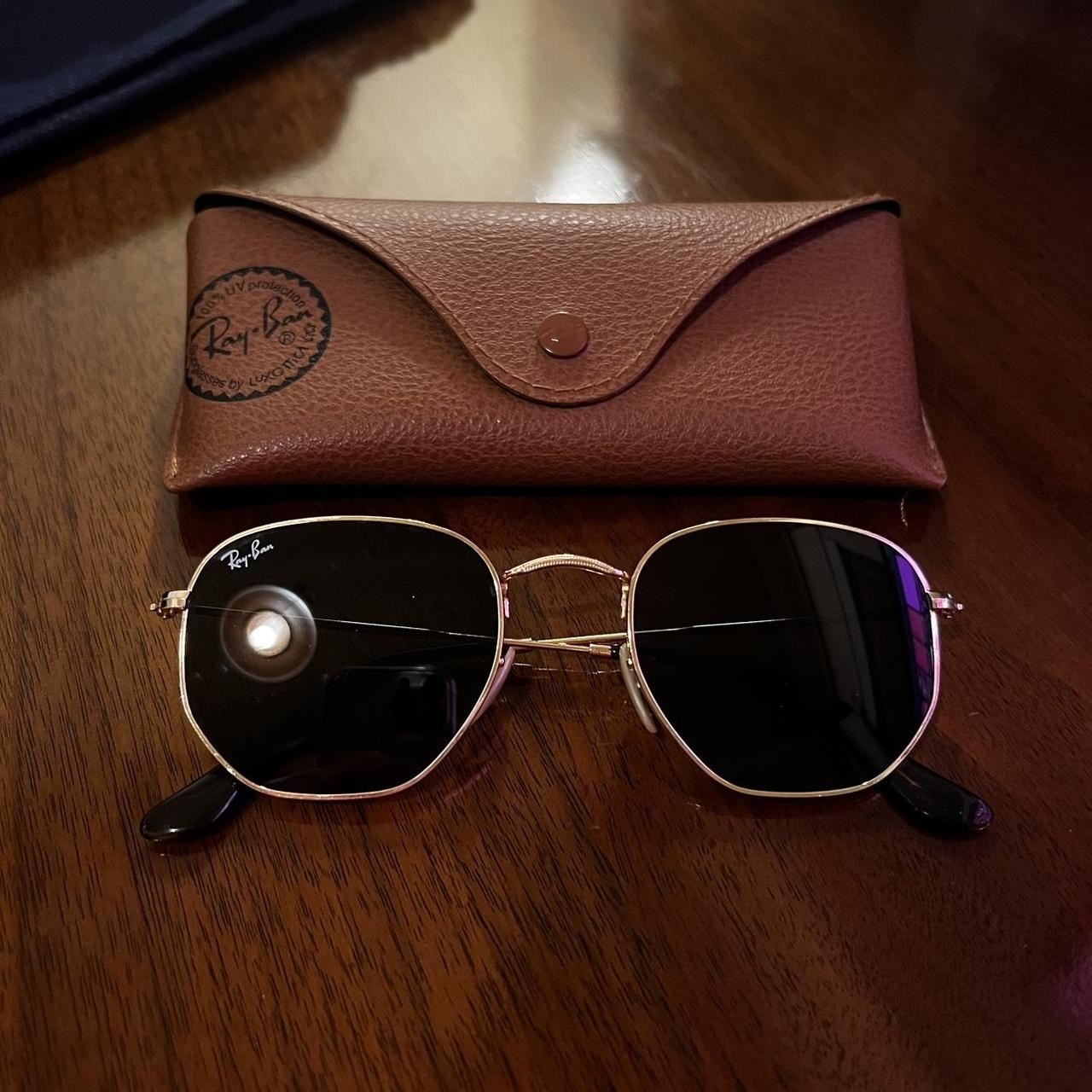 RayBan Women's Gold Sunglasses Depop