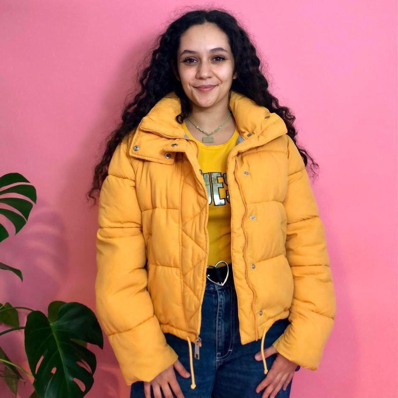 Hollister Yellow Puffer Jacket Retro bright mustard. Depop