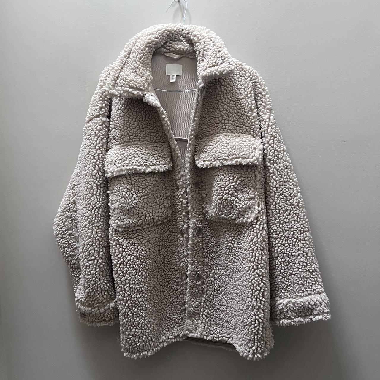 H&M oversized teddy shacket jacket in creamy Depop