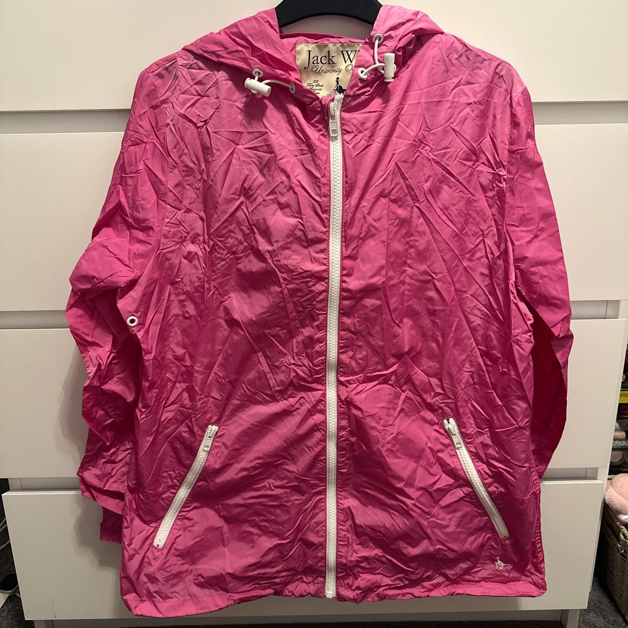 Jack wills pink raincoat with bag Size 12 Worn. Depop