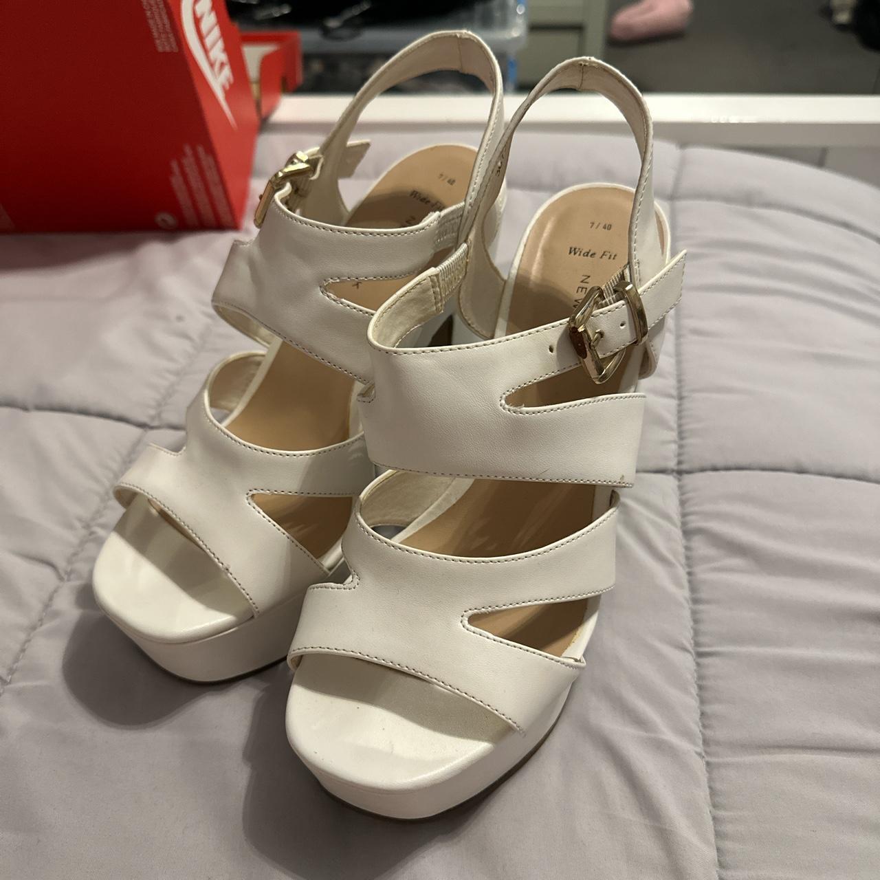 New look white chunky heels, Size wide fit, Worn