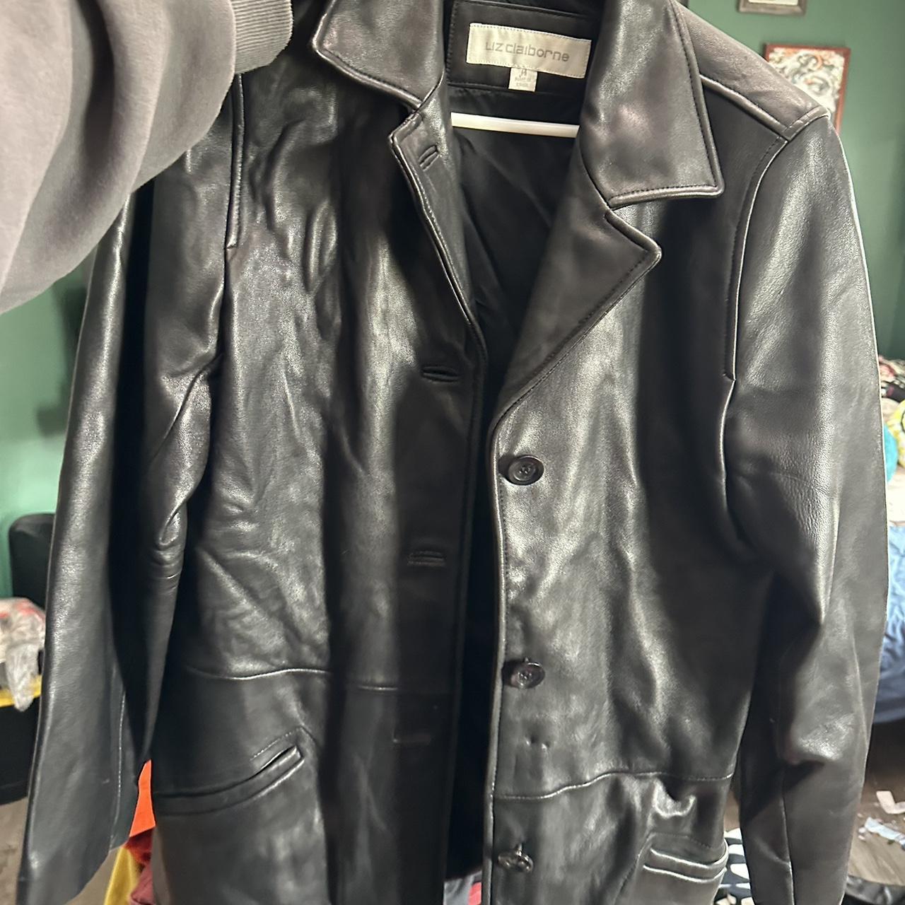 Liz Claiborne leather rain style button up jacket . Depop