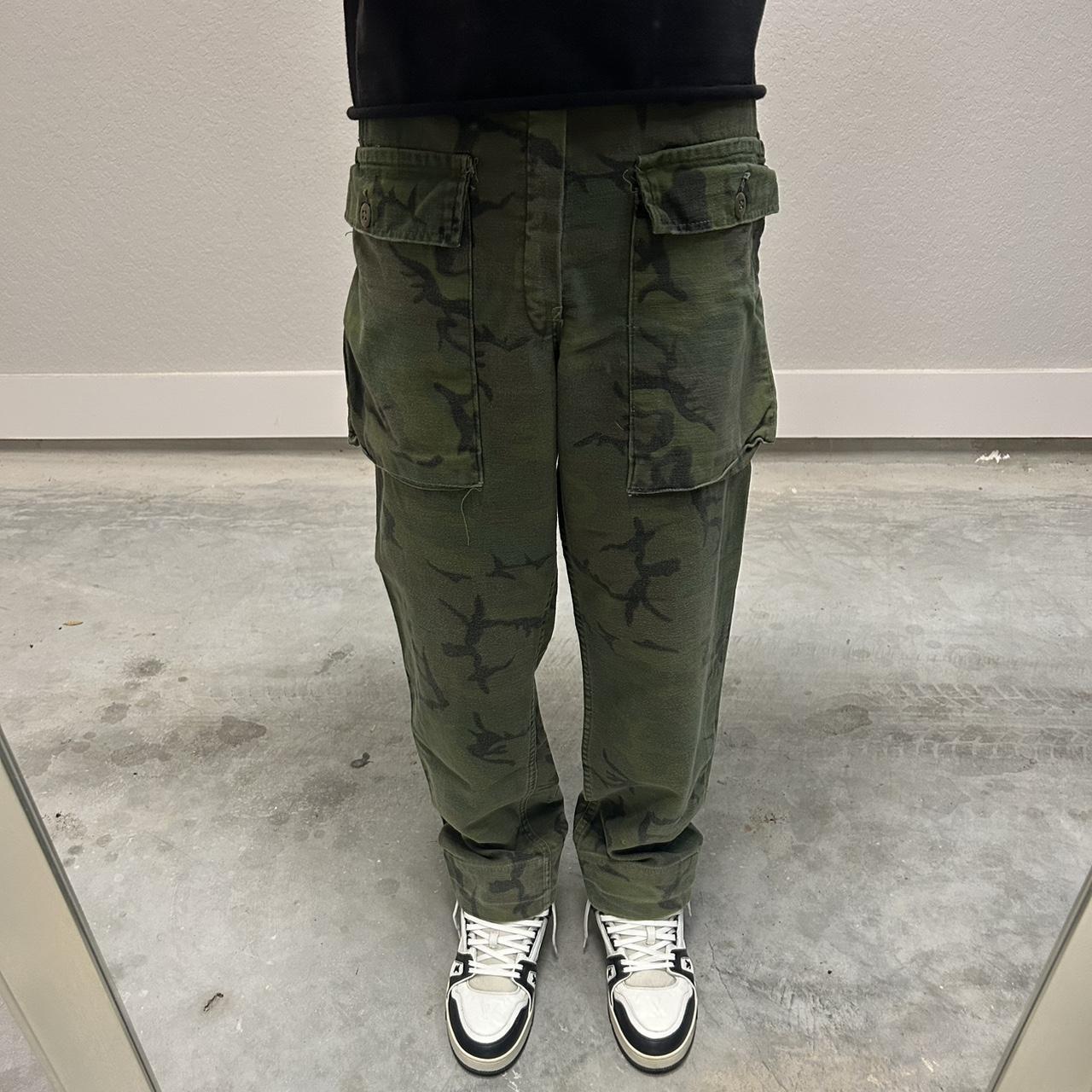 vintage army camouflage cargo pants front pocket... - Depop