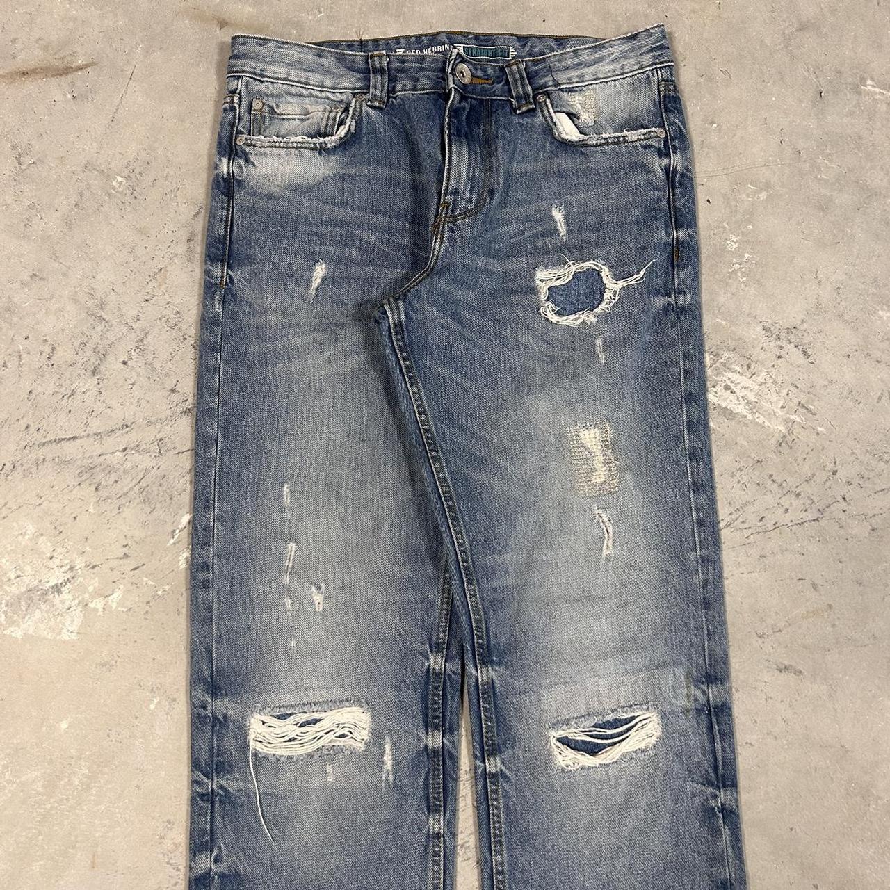 red herring repaired denim jeans nice... Depop